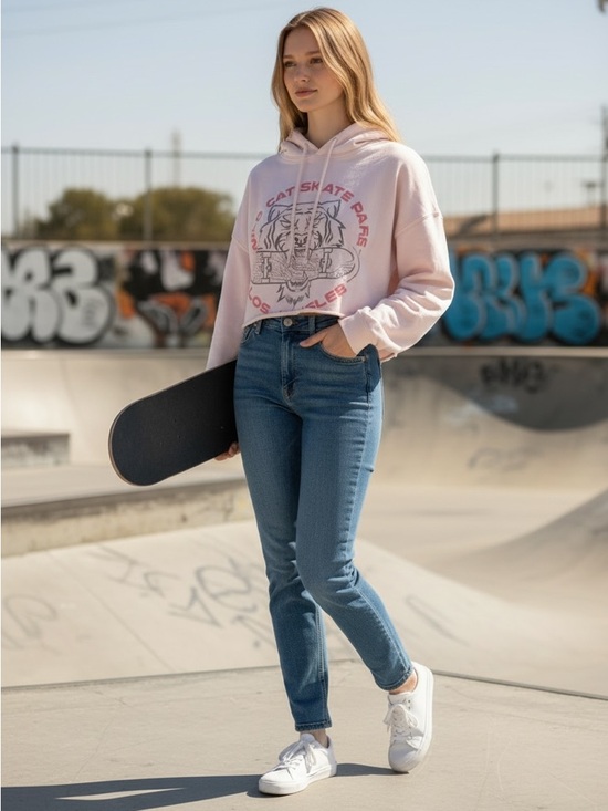 Free People Tops - Free People Daydreamer Wild Cat Skate Park Graphic Cropped Hoodie